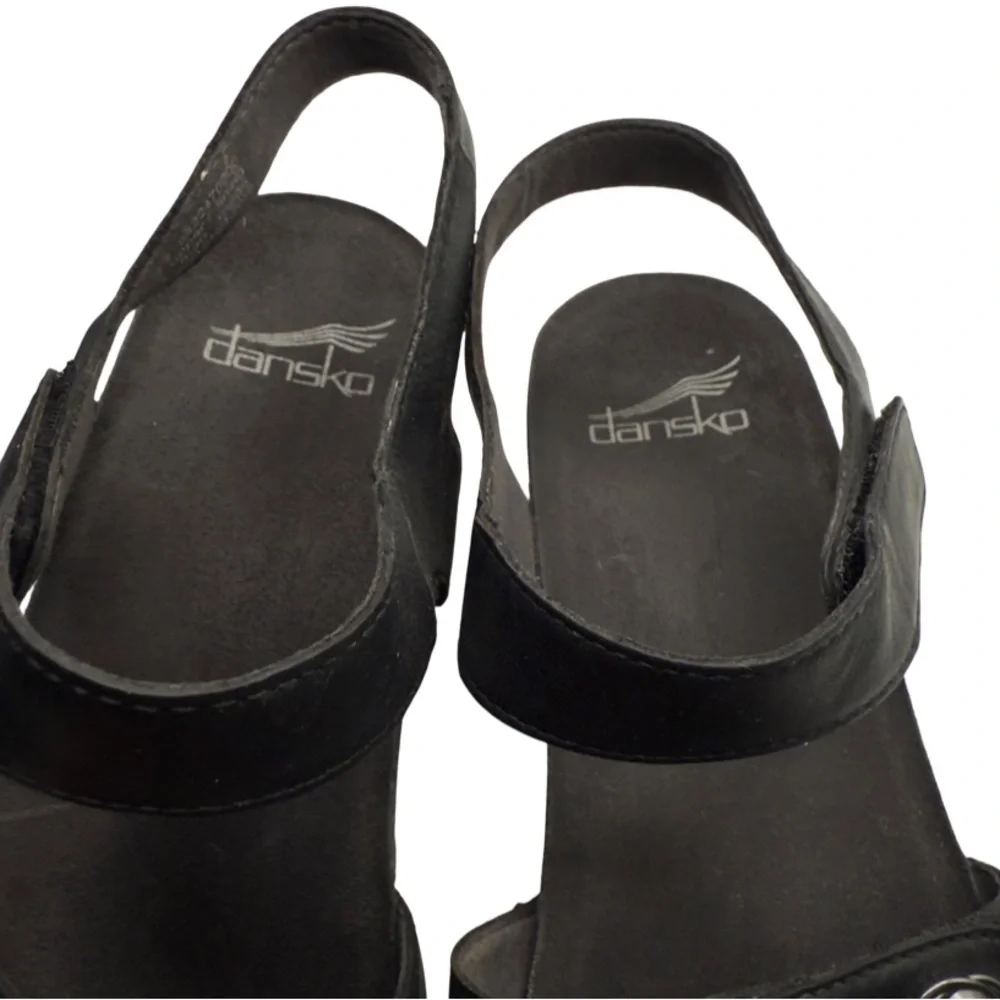 Dansko Savanah Black Waxy Burnished Wedge Sandals